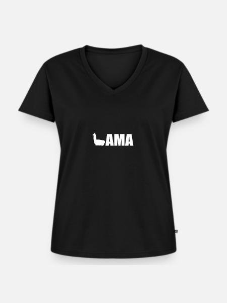 Lama - Frauen Premium Bio T-Shirt mit V-Ausschnitt - Schwarz