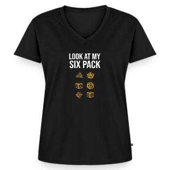 Look At My Six Pack RPG D20 Dice Role Pen&Paper - Frauen Premium Bio T-Shirt mit V-Ausschnitt - Schwarz - Vorne - AI Model Female 172 light (172cm)