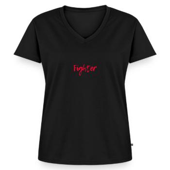 KÄMPFER - Frauen Premium Bio T-Shirt mit V-Ausschnitt - Schwarz - Vorne - AI Model Female 172 light (172cm)