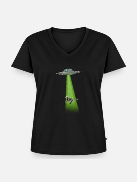 UFO - Frauen Premium Bio T-Shirt mit V-Ausschnitt - Schwarz