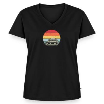 Camping-car Tshirt Hommes - T-shirt encolure en V Premium bio Femme - noir - Devant - AI Model Female 172 light (172cm)