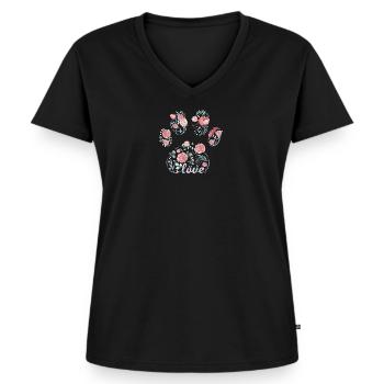 T Shirt Hundepfote Damen Herz - Frauen Premium Bio T-Shirt mit V-Ausschnitt - Schwarz - Vorne - AI Model Female 172 light (172cm)