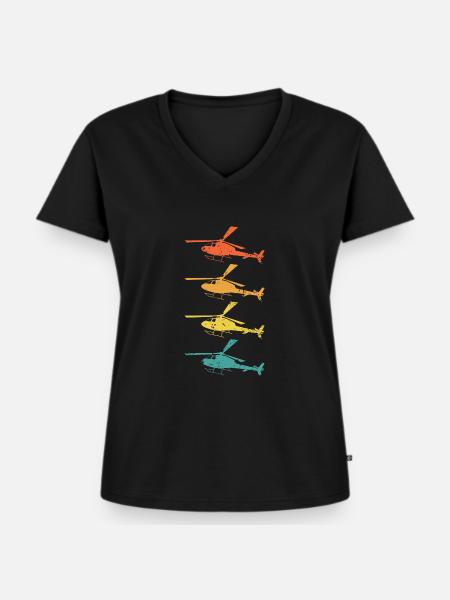 Hubschrauber Retro Geschenk - Frauen Premium Bio T-Shirt mit V-Ausschnitt - Schwarz