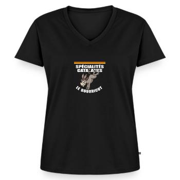 Spécialités catalanes - Le bourricot - T-shirt encolure en V Premium bio Femme - noir - Devant - AI Model Female 172 light (172cm)