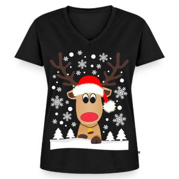 Renne de noël Flocons de neige Hiver - T-shirt encolure en V Premium bio Femme - noir - Devant - AI Model Female 172 light (172cm)