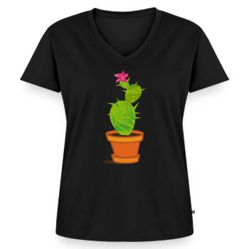 Kaktus mit einer Blüte - Frauen Premium Bio T-Shirt mit V-Ausschnitt - Schwarz - Vorne - AI Model Female 172 light (172cm)