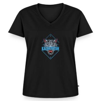 Kasachstan Souvenir Herkunft Schneeleopard - Frauen Premium Bio T-Shirt mit V-Ausschnitt - Schwarz - Vorne - AI Model Female 172 light (172cm)