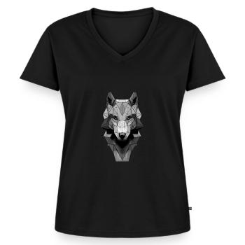 Polygon Design Wolf Tierkopf schwarz weiß - Frauen Premium Bio T-Shirt mit V-Ausschnitt - Schwarz - Vorne - AI Model Female 172 light (172cm)