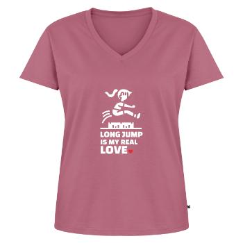 Ich Liebe Weitsprung - Frauen Premium Bio T-Shirt mit V-Ausschnitt - Mauve - Vorne - AI Model Female 172 dark (172cm)