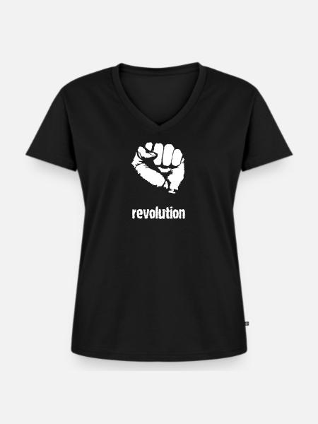 REVOLUTION - Frauen Premium Bio T-Shirt mit V-Ausschnitt - Schwarz