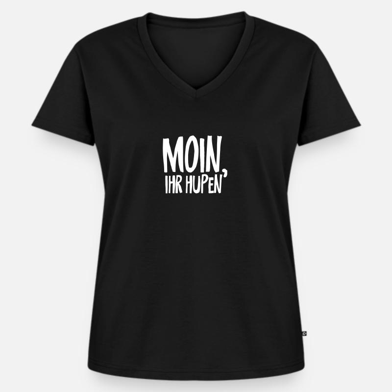 moin ihr hupen - Frauen Premium Bio T-Shirt mit V-Ausschnitt - Schwarz