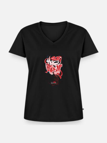 on the run - Frauen Premium Bio T-Shirt mit V-Ausschnitt - Schwarz