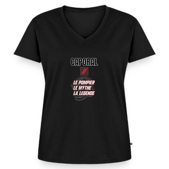 Pompier caporal - T-shirt encolure en V Premium bio Femme - noir - Devant - AI Model Female 172 light (172cm)