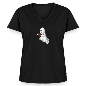 Geist - Frauen Premium Bio T-Shirt mit V-Ausschnitt - Schwarz - Vorne - AI Model Female 172 light (172cm)