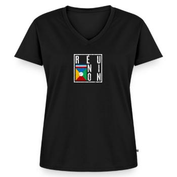 Réunion - Frauen Premium Bio T-Shirt mit V-Ausschnitt - Schwarz - Vorne - AI Model Female 172 light (172cm)