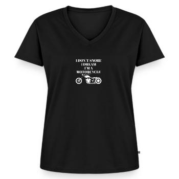 Lustiges T Shirt mit Spruch Motorrad - Frauen Premium Bio T-Shirt mit V-Ausschnitt - Schwarz - Vorne - AI Model Female 172 light (172cm)