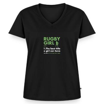 Sport Girl Definition Rugby - Women's Premium Organic V-neck T-shirt - black - Front - AI Model Female 172 light (172cm)