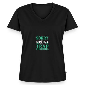 Clay pigeon shooting - Women's Premium Organic V-neck T-shirt - black - Front - AI Model Female 172 light (172cm)