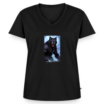 Loup-garou | Loup | Créatures mythiques | Monstres | Mystique - T-shirt encolure en V Premium bio Femme - noir - Devant - AI Model Female 172 light (172cm)