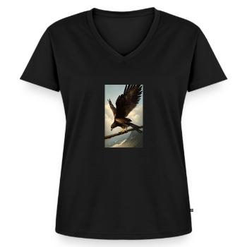 Aigle | Oiseaux | Liberté | Animaux - T-shirt encolure en V Premium bio Femme - noir - Devant - AI Model Female 172 light (172cm)