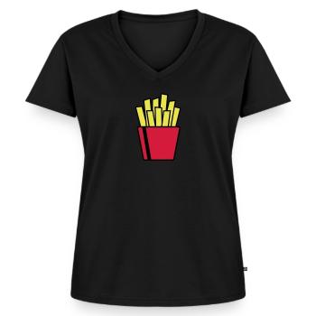 Pommes - Frauen Premium Bio T-Shirt mit V-Ausschnitt - Schwarz - Vorne - AI Model Female 172 light (172cm)