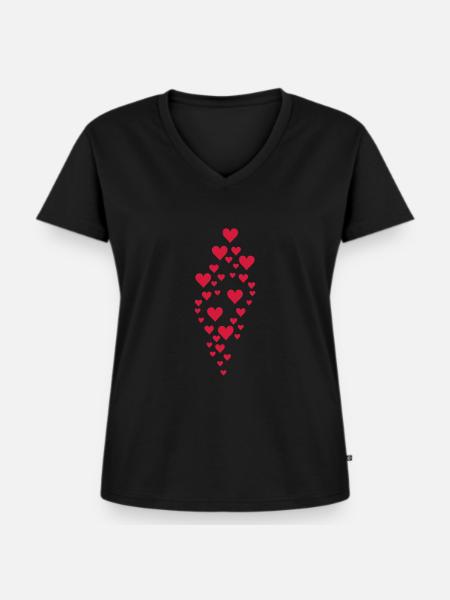 herzen - Frauen Premium Bio T-Shirt mit V-Ausschnitt - Schwarz