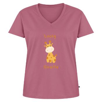 Girafe chanceuse - T-shirt encolure en V Premium bio Femme - mauve - Devant - AI Model Female 172 dark (172cm)