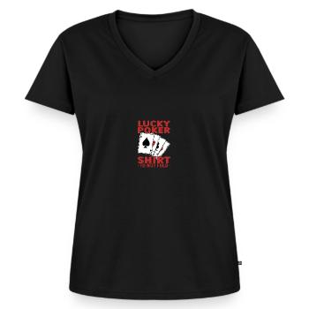 Poker chanceux - T-shirt encolure en V Premium bio Femme - noir - Devant - AI Model Female 172 light (172cm)
