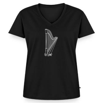 Harfe - Frauen Premium Bio T-Shirt mit V-Ausschnitt - Schwarz - Vorne - AI Model Female 172 light (172cm)