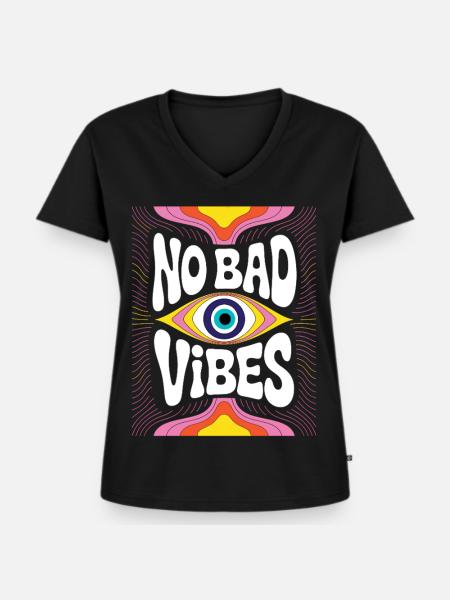 No Bad Vibes Eye Psychedelia - Frauen Premium Bio T-Shirt mit V-Ausschnitt - Schwarz