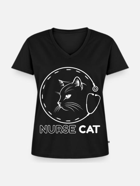 Katzenkrankenschwester mit Stethoskop - Frauen Premium Bio T-Shirt mit V-Ausschnitt - Schwarz