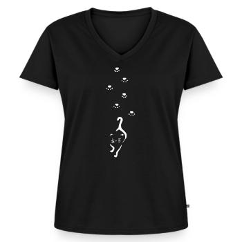 katze mit pfotenabdruck - Frauen Premium Bio T-Shirt mit V-Ausschnitt - Schwarz - Vorne - AI Model Female 172 light (172cm)