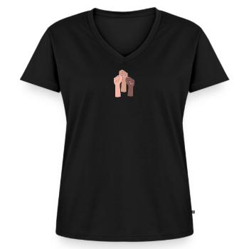 Poings de femmes levés - T-shirt encolure en V Premium bio Femme - noir - Devant - AI Model Female 172 light (172cm)