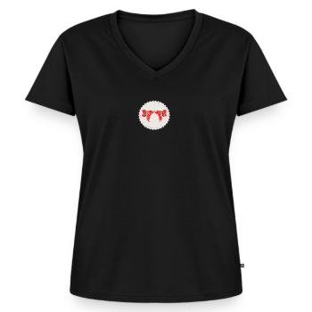 bunny high five highfive antifa links flagge rot - Frauen Premium Bio T-Shirt mit V-Ausschnitt - Schwarz - Vorne - AI Model Female 172 light (172cm)