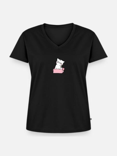 Katze Karton Niedlich - Frauen Premium Bio T-Shirt mit V-Ausschnitt - Schwarz