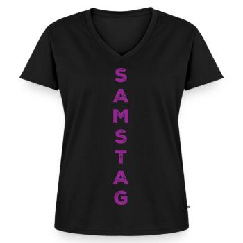 Samstag - lila - Frauen Premium Bio T-Shirt mit V-Ausschnitt - Schwarz - Vorne - AI Model Female 172 light (172cm)