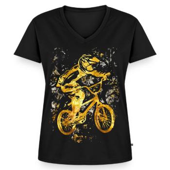 Vélo BMX | Vélo BMX | BMX d'or | Idée cadeau ♥ - T-shirt encolure en V Premium bio Femme - noir - Devant - AI Model Female 172 light (172cm)