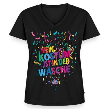 Mein Kostüm ist in der Wäsche - Karneval - Spruch - Frauen Premium Bio T-Shirt mit V-Ausschnitt - Schwarz - Vorne - AI Model Female 172 light (172cm)