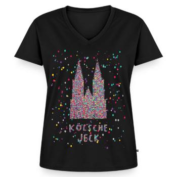 Kölsche Jeck Kölner Dom Fasching Karneval Konfetti - Frauen Premium Bio T-Shirt mit V-Ausschnitt - Schwarz - Vorne - AI Model Female 172 light (172cm)