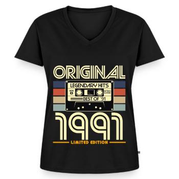 Originale Retro-Hits von 1991 - Frauen Premium Bio T-Shirt mit V-Ausschnitt - Schwarz - Vorne - AI Model Female 172 light (172cm)