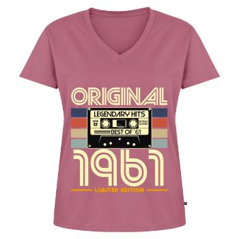 Original 1961 Retro Cassette Limited - Women's Premium Organic V-neck T-shirt - mauve - Front - AI Model Female 172 dark (172cm)
