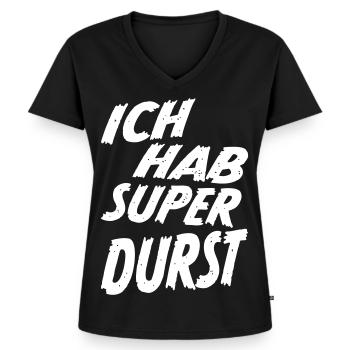Ich hab super Durst Party Spruch Shirt - weiß - Frauen Premium Bio T-Shirt mit V-Ausschnitt - Schwarz - Vorne - AI Model Female 172 light (172cm)