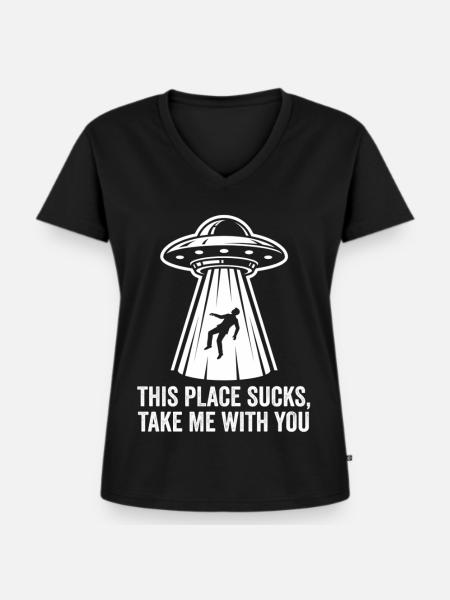 UFO-Entführungstext-Tee - Frauen Premium Bio T-Shirt mit V-Ausschnitt - Schwarz