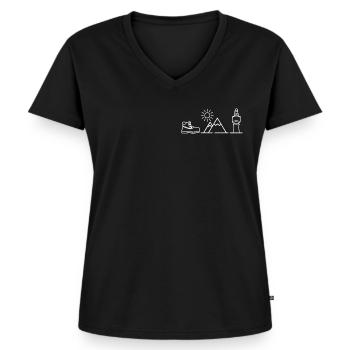 Fichtelgebirge Piktogramm Wandern Berge Schneeberg - Frauen Premium Bio T-Shirt mit V-Ausschnitt - Schwarz - Vorne - AI Model Female 172 light (172cm)