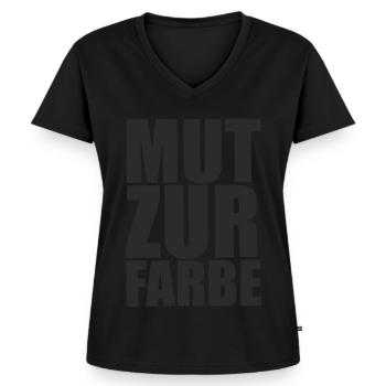 Mut zur Farbe - Schwarz auf Schwarz Spruch - Frauen Premium Bio T-Shirt mit V-Ausschnitt - Schwarz - Vorne - AI Model Female 172 light (172cm)