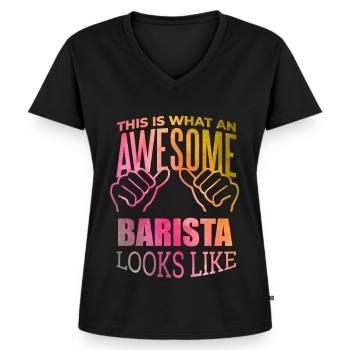 Barista - Frauen Premium Bio T-Shirt mit V-Ausschnitt - Schwarz - Vorne - AI Model Female 172 light (172cm)