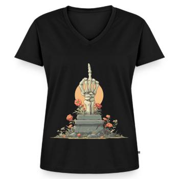 Skeleton Hand Stele with Flowers - Women's Premium Organic V-neck T-shirt - black - Front - AI Model Female 172 light (172cm)