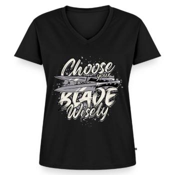 Messerwerfer Choose Your Blade Wisely - Frauen Premium Bio T-Shirt mit V-Ausschnitt - Schwarz - Vorne - AI Model Female 172 light (172cm)
