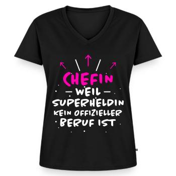Chefin Spruch Familie Beruf Lustig Chefin Geschenk - Frauen Premium Bio T-Shirt mit V-Ausschnitt - Schwarz - Vorne - AI Model Female 172 light (172cm)