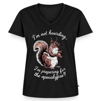 Drôle Écureuil Fantaisiste Thésaurisation Humour Survie - T-shirt encolure en V Premium bio Femme - noir - Devant - AI Model Female 172 light (172cm)